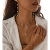 Jewelry Imitation Pearl Cross Alloy Chain Electroplated Geometric Clavicle Chain