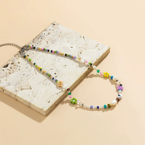 Jewelry Imitation Pearl Daisy Letter Handmade Collarbone Necklace