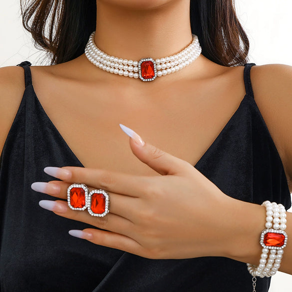 Jewelry Imitation Pearl Geometric Ball Chain Choker Neck Chain