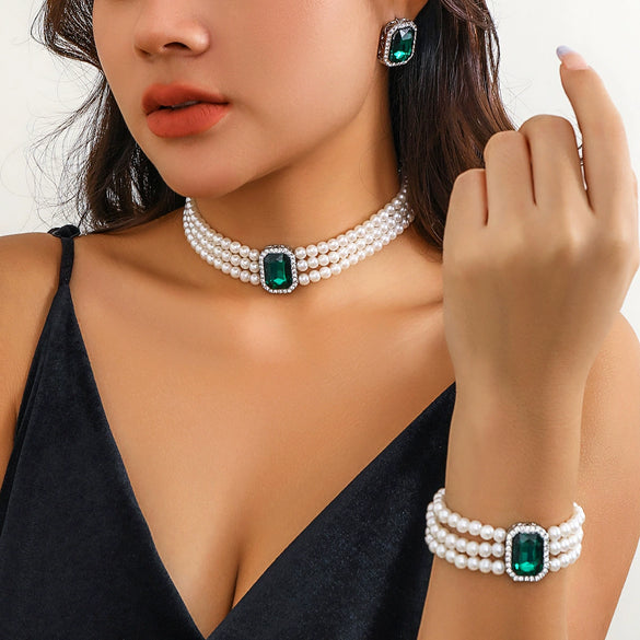 Jewelry Imitation Pearl Geometric Ball Chain Choker Neck Chain