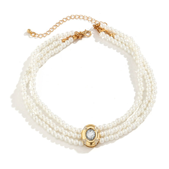 Jewelry Imitation Pearl Geometric Ball Chain Choker Neck Chain