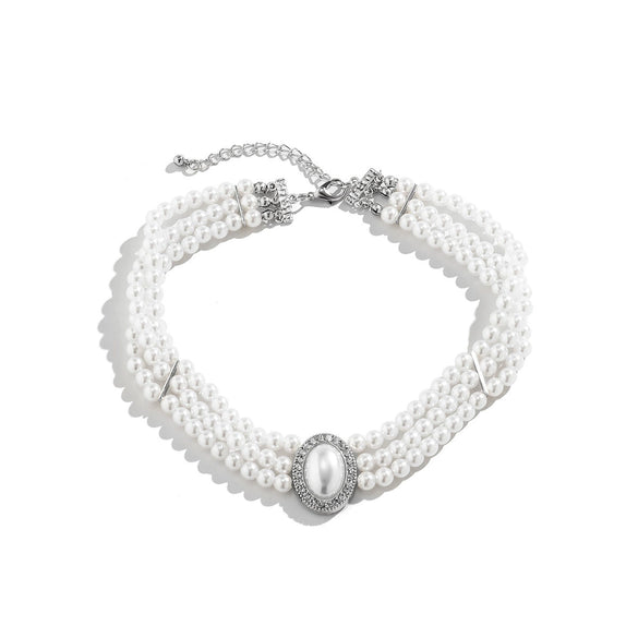 Jewelry Imitation Pearl Geometric Ball Chain Choker Neck Chain