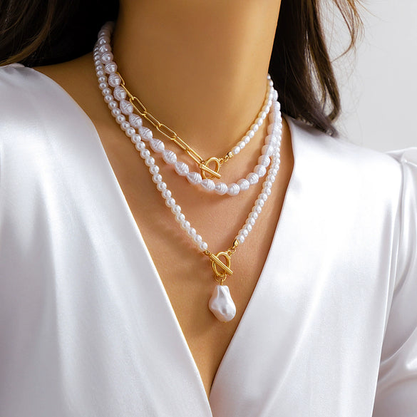 Jewelry Imitation Pearl Geometric Ball Chain Electroplated Women's Necklace