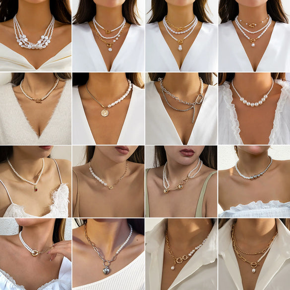 Jewelry Imitation Pearl Geometric Ball Chain Electroplated Women's Necklace