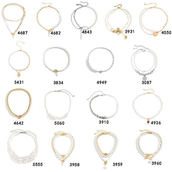 Jewelry Imitation Pearl Geometric Ball Chain Electroplated Women's Necklace