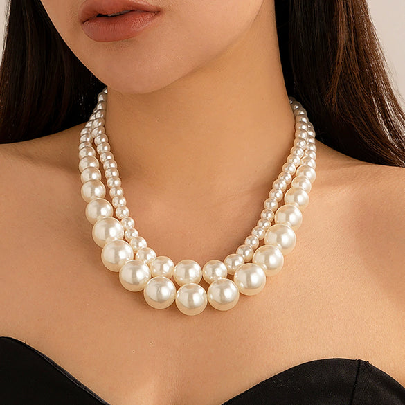 Jewelry Imitation Pearl Geometric Handmade Choker Clavicle Chain Multi Layer Beaded Necklace For Women