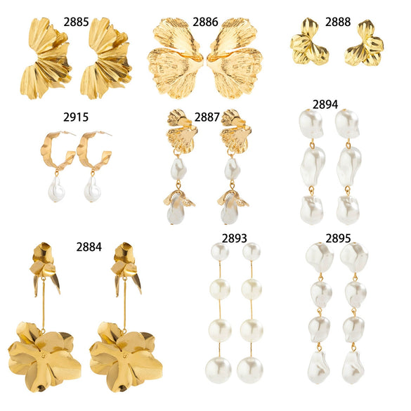 Jewelry Imitation Pearl Geometric Leaf Pleated Electroplated Women's Earrings