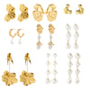 Jewelry Imitation Pearl Geometric Leaf Pleated Electroplated Women's Earrings