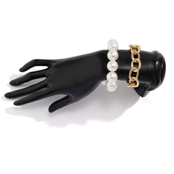 Jewelry Imitation Pearl Geometric Metal Chain Bracelet Electroplated For Women