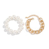 Jewelry Imitation Pearl Geometric Metal Chain Bracelet Electroplated For Women
