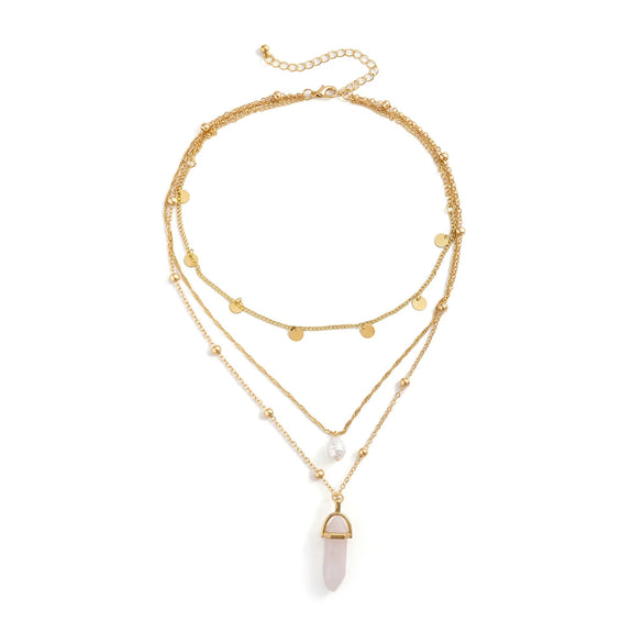 Jewelry Imitation Pearl Geometric Plastic Resin Alloy Electroplated Multilayer Necklace For Women