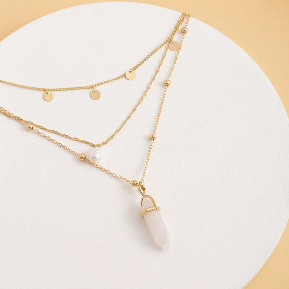 Jewelry Imitation Pearl Geometric Plastic Resin Alloy Electroplated Multilayer Necklace For Women