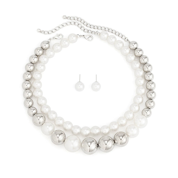 Jewelry Imitation Pearl Geometric Punk Ball Chain Electroplated Short Necklace Choker