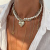 Jewelry Imitation Pearl Iron Pendant Necklace Geometric Heart Shape Electroplating For Women