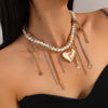 Jewelry Imitation Pearl Iron Pendant Necklace Geometric Heart Shape Electroplating For Women