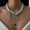 Jewelry Imitation Pearl Iron Pendant Necklace Geometric Heart Shape Electroplating For Women