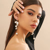 Jewelry Imitation Pearl Metal Beaded Tassel Earrings Geometric Style Electroplated For Women