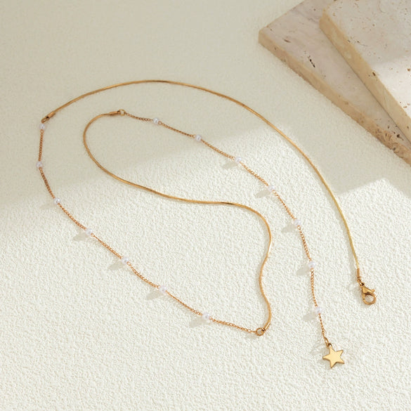 Jewelry Imitation Pearl Metal Star Geometric Electroplated Ochain Necklace For Women