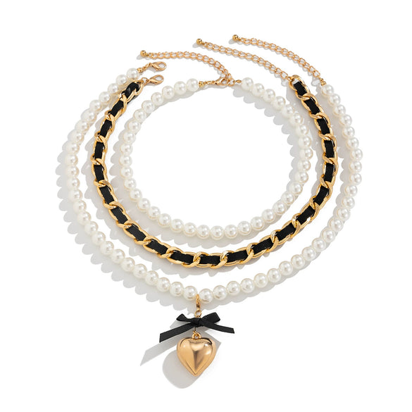Jewelry Imitation Pearl Necklace Baroque Style Stacking Heart Shape Bow Tie Geometric