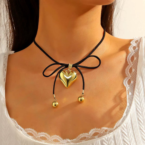 Jewelry Imitation Pearl Organic Glass Heart Bow Style Clavicle Chain Women's Necklace