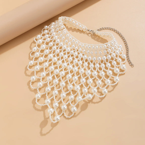 Jewelry Imitation Pearl Retro Multi Layer Tassel Beaded Handmade Elegant Women's Necklace