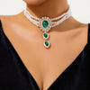 Jewelry Imitation Pearl Rhinestone Dropshaped Beaded Choker Necklace Electroplating Women's Retro Light Luxury Style