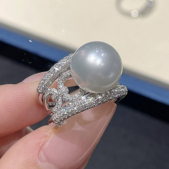 Jewelry Imitation Pearl Ring Copper Geometric Zirconia Highend Style For Women