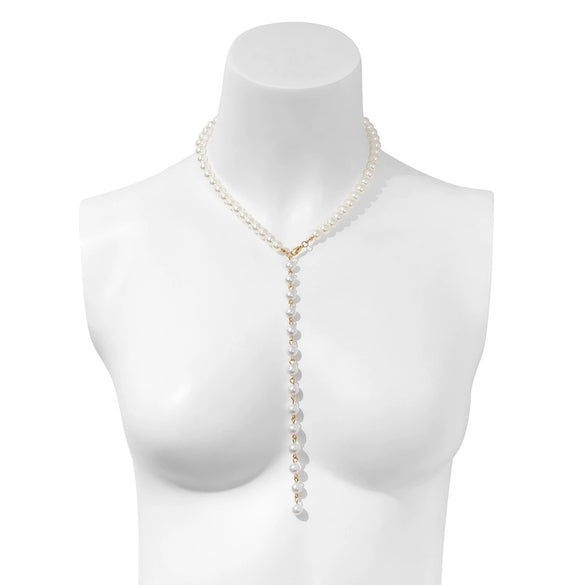 Jewelry Imitation Pearl Round Bead Collarbone Necklace Fashion Retro Long Tassel Electroplating Geometric Style