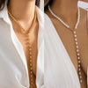 Jewelry Imitation Pearl Round Bead Collarbone Necklace Fashion Retro Long Tassel Electroplating Geometric Style