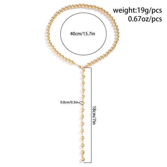 Jewelry Imitation Pearl Round Bead Collarbone Necklace Fashion Retro Long Tassel Electroplating Geometric Style