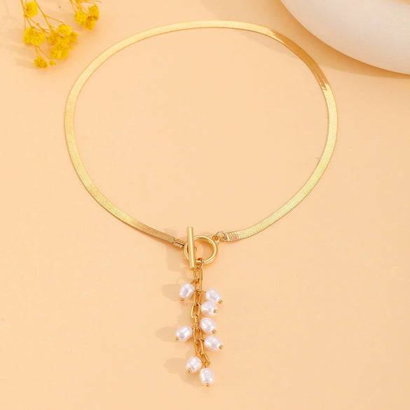 Jewelry Imitation Pearl Tassel Snake Bone Chain Stainless Steel Electroplating Baroque Palace Retro Geometric Style