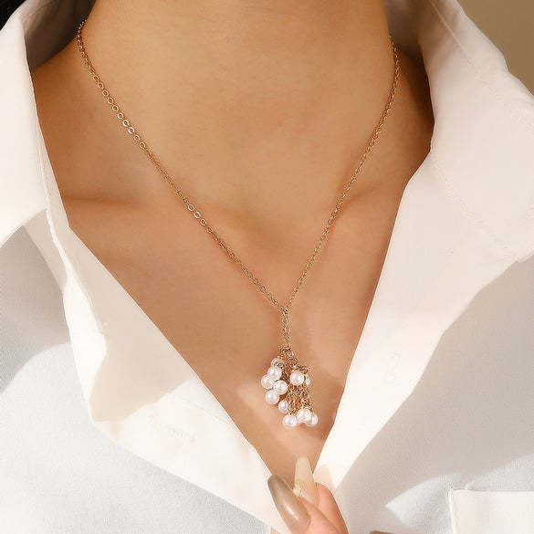 Jewelry Imitation Pearl Tassel Snake Bone Chain Stainless Steel Electroplating Baroque Palace Retro Geometric Style