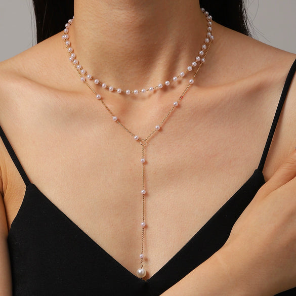 Jewelry Imitation Pearl Ushaped Pendant Necklace Alloy Electroplating Women's