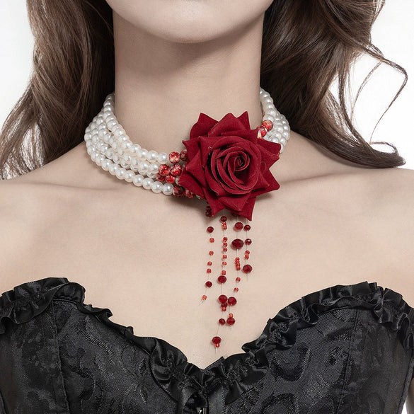 Jewelry Imitation Pearls Cloth Strips Imitation Crystal Flower Pattern Electroplating Cool Style Clavicle Chain