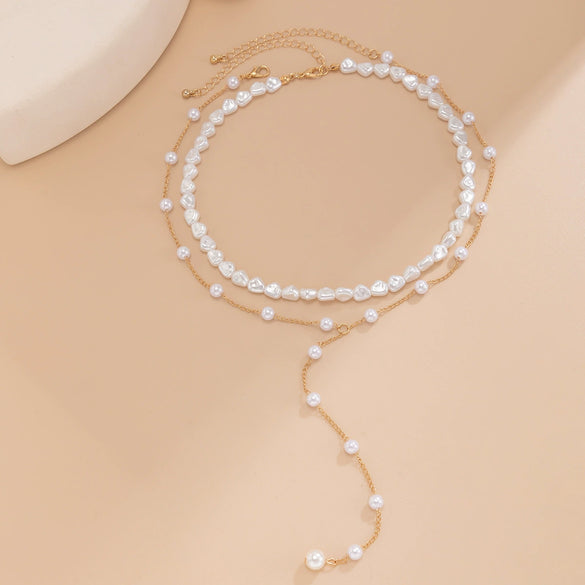 Jewelry Imitation Pearls Geometric Handmade Multilayer Clavicle Chain Yshaped Tassel Necklace Set For Women