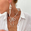 Jewelry Imitation Pearls Rice Beads Bow Electroplated Simple Women's Earrings Necklace