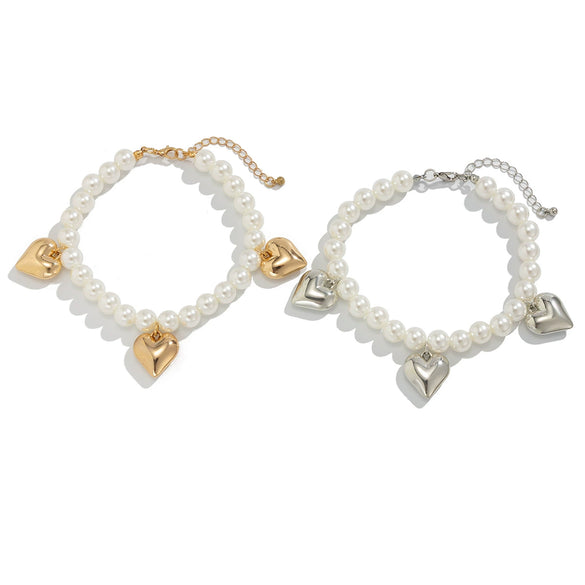 Jewelry Ins Style Imitation Pearl Beaded Heart Pendant Anklet