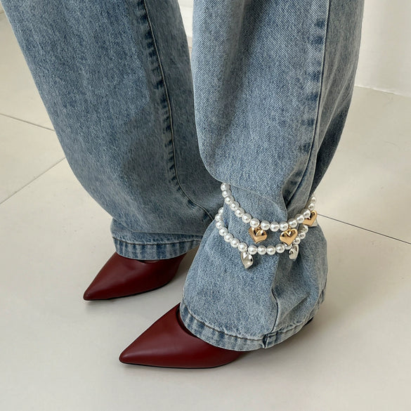 Jewelry Ins Style Imitation Pearl Beaded Heart Pendant Anklet