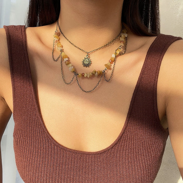 Jewelry Iron Alloy Constellation Retro Moon Zircon Necklace Electroplating Minimalist Style