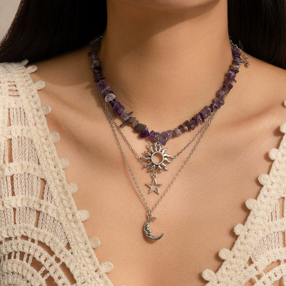 Jewelry Iron Alloy Constellation Retro Moon Zircon Necklace Electroplating Minimalist Style