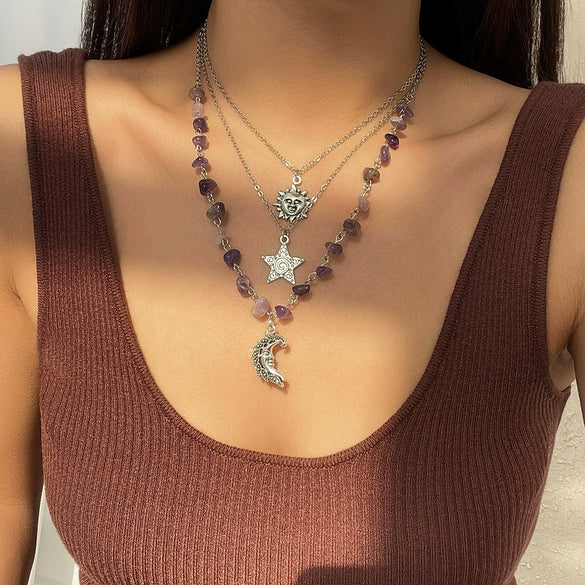 Jewelry Iron Alloy Constellation Retro Moon Zircon Necklace Electroplating Minimalist Style