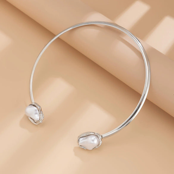 Jewelry Iron Alloy Imitation Pearl Geometric U Shape Baroque Style Collar Jewelry For Women