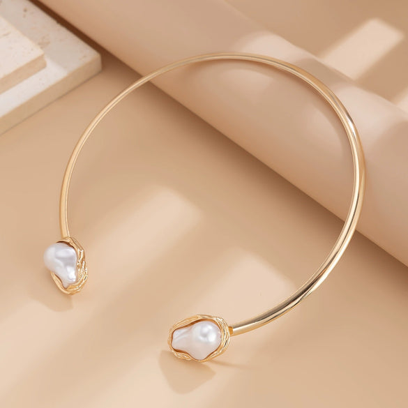 Jewelry Iron Alloy Imitation Pearl Geometric U Shape Baroque Style Collar Jewelry For Women