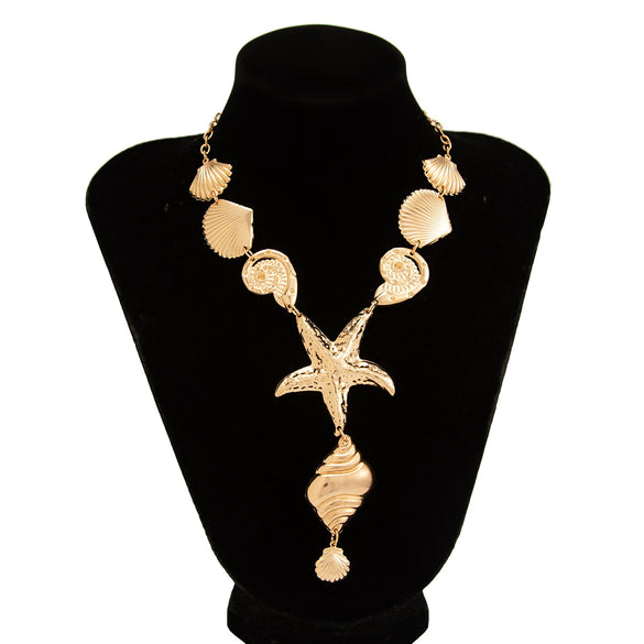Jewelry Iron Animal Zodiac Style Starfish Conch Scallop Pendant Necklace And Earrings Electroplating For Women