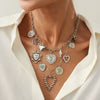 Jewelry Iron Chain Alloy Heart Shape Pendant Clavicle Chain Metallic Stripe Electroplating For Women