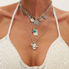 Jewelry Iron Chain Copperclad Iron Chain Alloy Imitation Turquoise Geometric Love Flower Star Pendant Necklace Electroplating