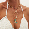 Jewelry Iron Chain Copperclad Iron Chain Alloy Imitation Turquoise Geometric Love Flower Star Pendant Necklace Electroplating