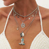 Jewelry Iron Chain Copperclad Iron Chain Alloy Imitation Turquoise Geometric Love Flower Star Pendant Necklace Electroplating