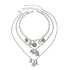 Jewelry Iron Chain Copperclad Iron Chain Alloy Imitation Turquoise Geometric Love Flower Star Pendant Necklace Electroplating