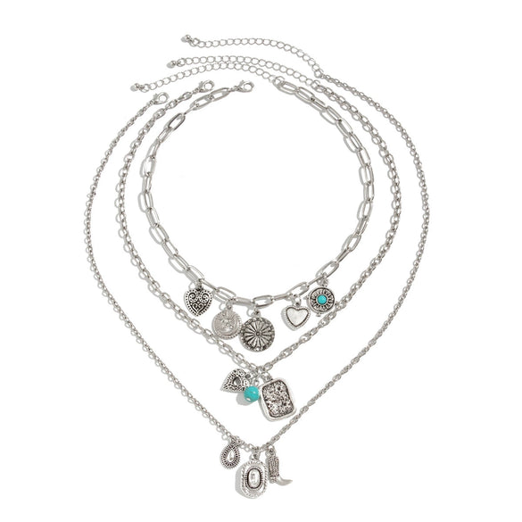 Jewelry Iron Chain Copperclad Iron Chain Alloy Imitation Turquoise Geometric Love Flower Star Pendant Necklace Electroplating